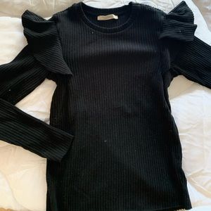 Black long sleeve shirt with ruffle sleeves